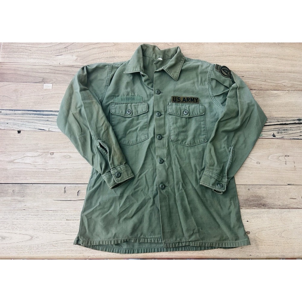 True Vintage OG-107 Sateen Utility Shirt Men's 16.5x34 US Army Vietnam War 60s